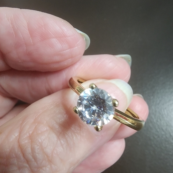 Gold Tone Adjustable Ring with Clear Stone Size 8 - Picture 1 of 5